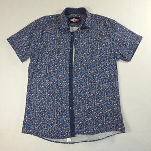 Soul Of London Men's Blue Flowered Button Down Shirt Size L 100% Cotton